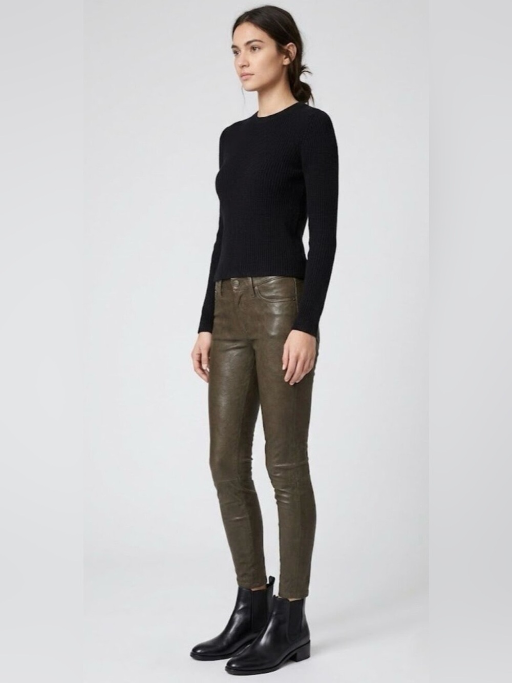 Rag & Bone Capri Army Green Leather Pants
